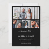 Save The Date Moderne Chic 4 Collage Photo Site Web Mariage Noir (Devant)