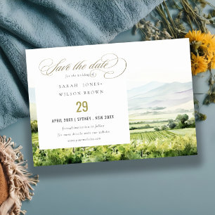Save The Date Moderne Chic Aquarelle Vignoble Paysage Mariage