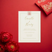 Save The Date Moderne Chic Double Bonheur Ivoire Or Mariage