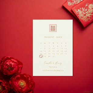 Save The Date Moderne Chic Double Bonheur Mariage d'or ivoire