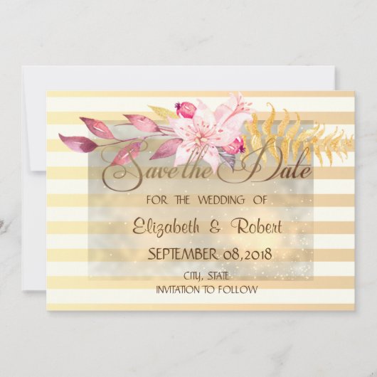 Save The Date Moderne Chic Fleurs Rayées Sauvegarder La Date (Devant)