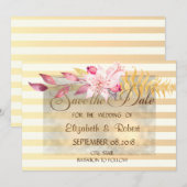 Save The Date Moderne Chic Fleurs Rayées Sauvegarder La Date (Devant / Derrière)