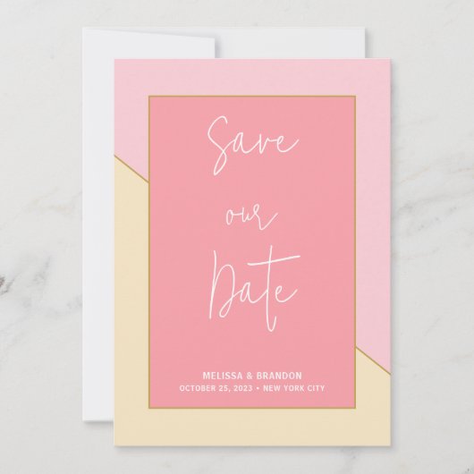 Save The Date Moderne Chic Pastel Rose Or Mariage Script (Devant)