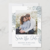 Save The Date Moderne Chic Simple Code QR de Photo Florale Bleu (Devant)