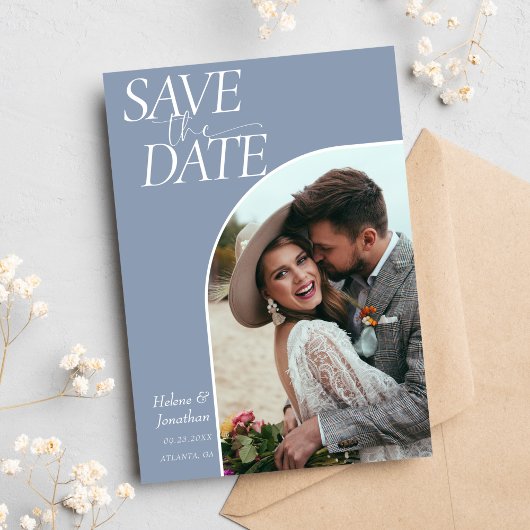 Save The Date Moderne classique élégant Dusty Blue Mariage