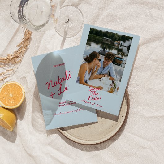 Save The Date Moderne coloré Whimsical Gras Retro Mariage photo