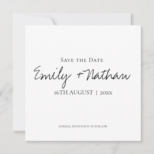 Save The Date Moderne Contemporain Classique Noir Blanc Mariage (Devant)