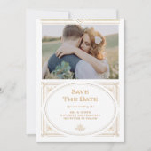 Save The Date Moderne Déco | Élégante Photo Or et Blanc Faux (Devant)