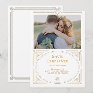 Save The Date Moderne Déco Élégante Photo Or et Blanc Faux