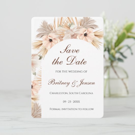 Save The Date Moderne Demi-Arch Pampas Boho Naturel (Debout devant)