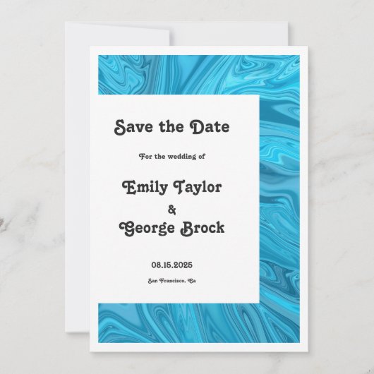 Save The Date Moderne Design tendance Bleu Vagues Abstrait Maria (Devant)