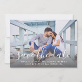 Save The Date Moderne Écriture Manuscrite Mariage Photo Bleu (Devant)