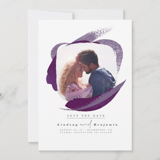 Save The Date Moderne Eggplant Purple Enregistrer La Date Photo (Devant)