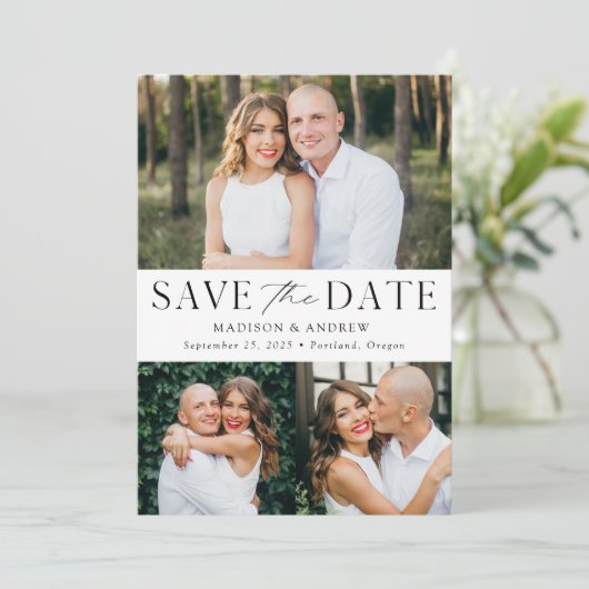 Save The Date Moderne Elegant 3 Photo Code QR (Debout devant)