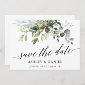 Save The Date Moderne Elégant aquarelle Verdure calligraphie (Devant / Derrière)