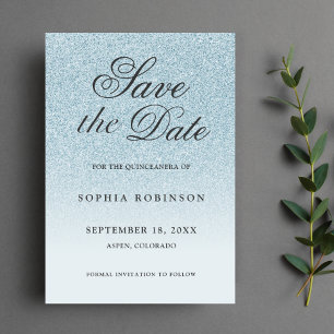 Save The Date Moderne Elégant bleu Enregistrer la date Quinceane