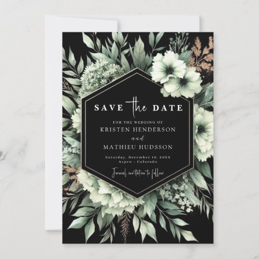 Save The Date Moderne Elégant Botanique Sage Vert Mariage (Devant)