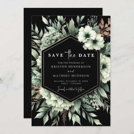 Save The Date Moderne Elégant Botanique Sage Vert Mariage (Devant / Derrière)