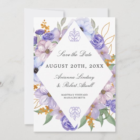 Save The Date Moderne Élégant Dusty Purple Floral Enregistrer La (Devant)