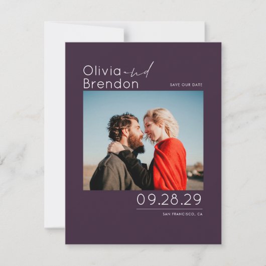 Save The Date Moderne Elegant Eggplant Purple Enregistrer la dat (Devant)