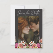 Save The Date Moderne Elégant été prairie floral noir Mariage (Devant)