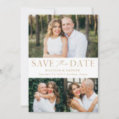 Save The Date Moderne Elegant Gold 3 Photo Code QR (Devant)