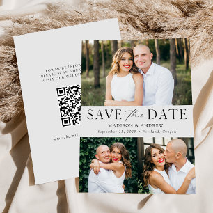 Save The Date Moderne Elegant gris clair 3 Photo Code QR