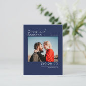 Save The Date Moderne Elegant Navy Bleu Enregistrer la photo Dat (Debout devant)