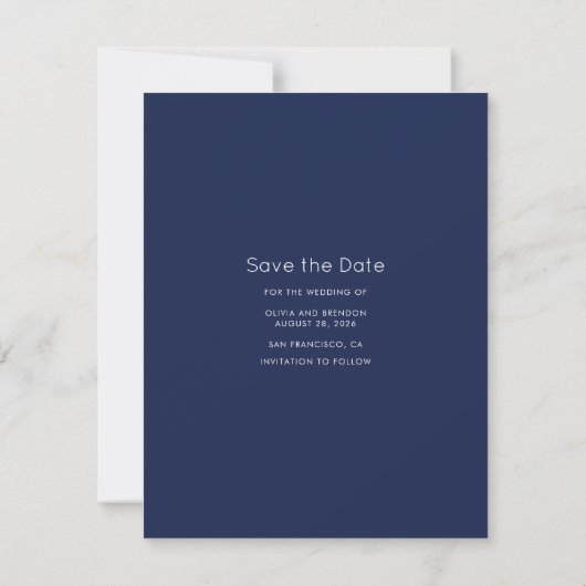 Save The Date Moderne Elegant Navy Bleu Enregistrer la photo Dat (Dos)