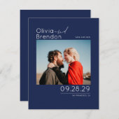 Save The Date Moderne Elegant Navy Bleu Enregistrer la photo Dat (Devant / Derrière)