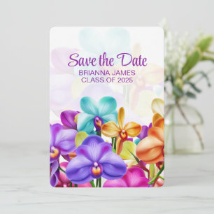 Save The Date Moderne élégant Orchidées colorées Graduation