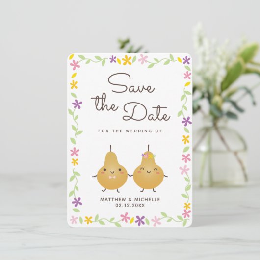 Save The Date Moderne Élégant Parfait Mariage Paire Enregistrer  (Debout devant)