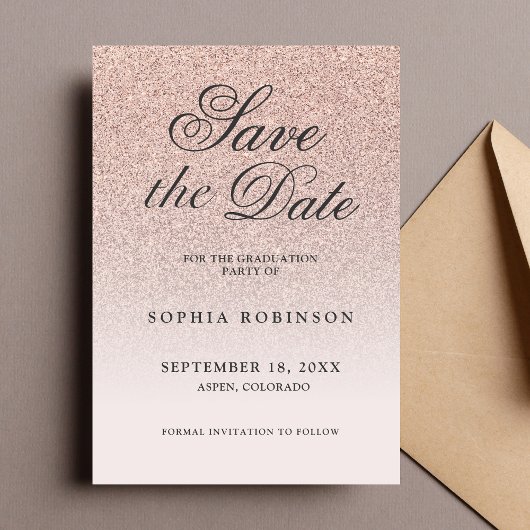 Save The Date Moderne Elegant Rose Gold Enregistrer la date Grad