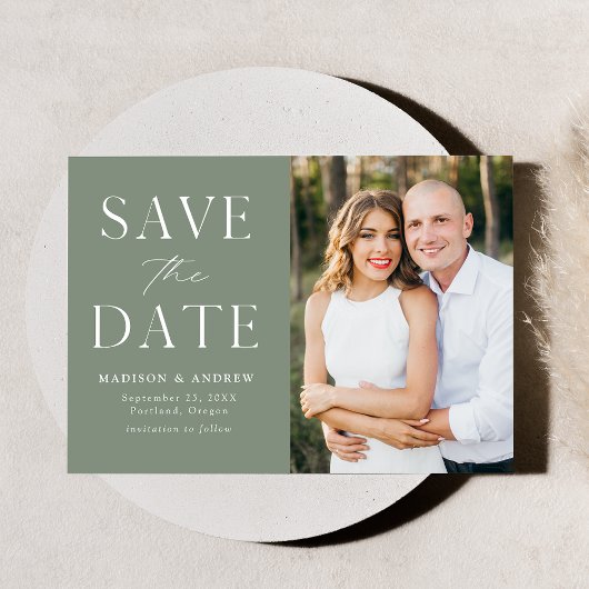 Save The Date Moderne Elegant Sage Green Photo