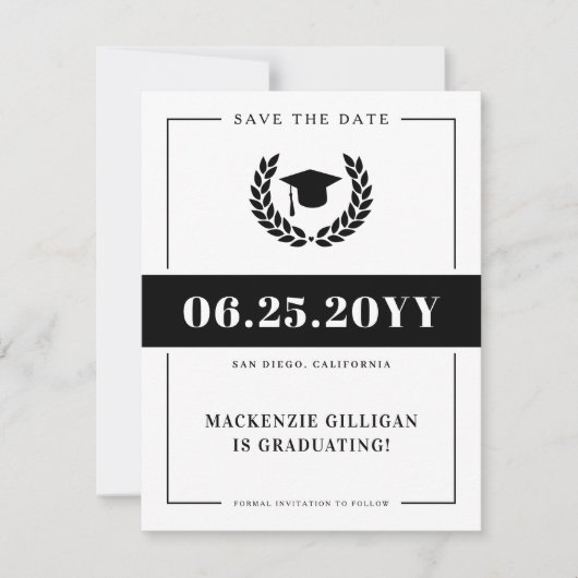 Save The Date Moderne Elegant School College Graduation (Devant)