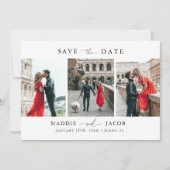 Save The Date Moderne Élégant Script 3 Photo Mariage (Devant)