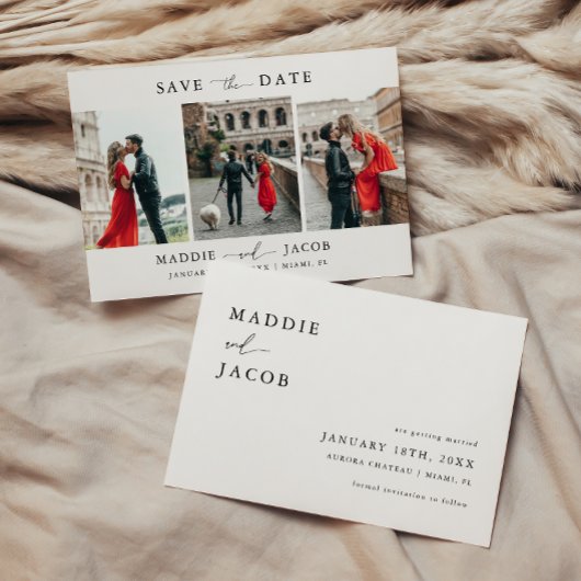 Save The Date Moderne Élégant Script 3 Photo Mariage
