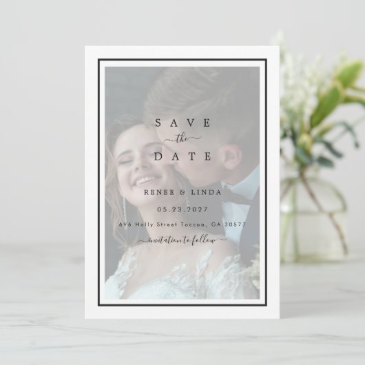 Save The Date Moderne Elegant Simple Cadre Photo Overlay Mariage (Debout devant)