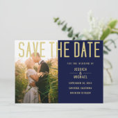 Save The Date Moderne Elegant Simple Marine Deep Blue Photo Mari (Debout devant)