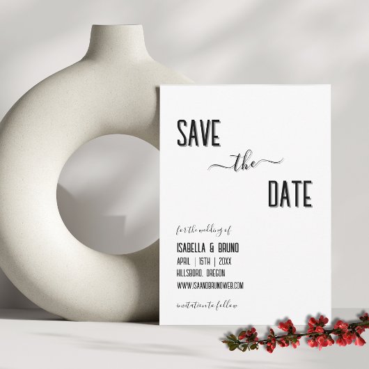 Save The Date Moderne, Élégant Texte Personnalisé Mariage Noir