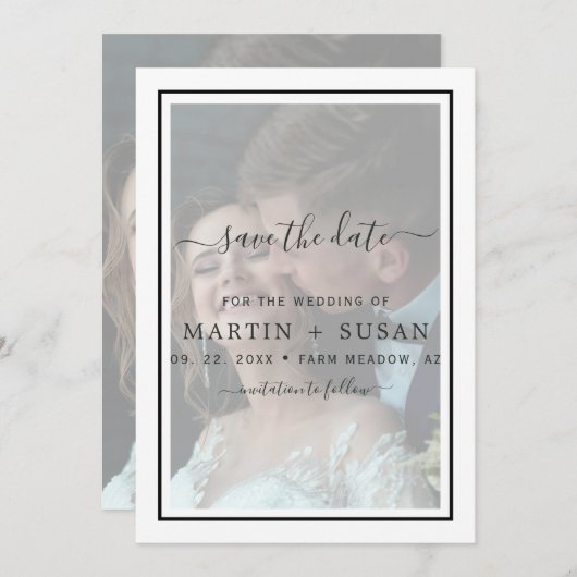 Save The Date Moderne Élégante calligraphie Mariage de superposi (Devant / Derrière)