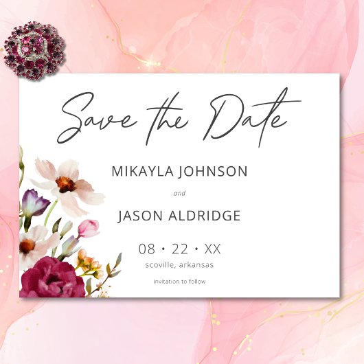 Save The Date Moderne Elégante prairie Meadow Floral Blanc Maria