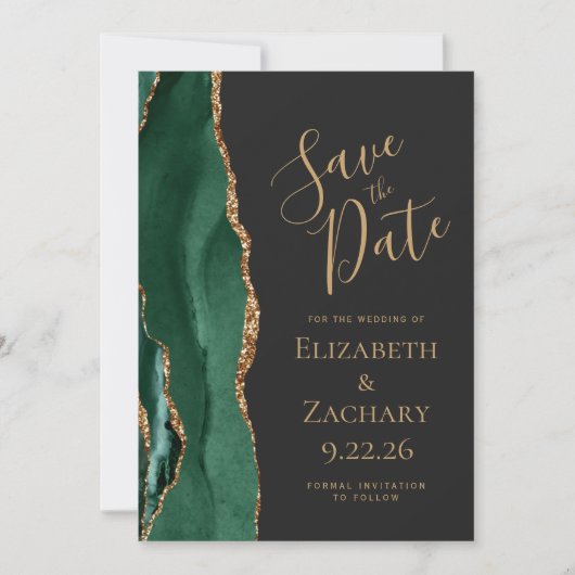 Save The Date Moderne Emerald Green Or Agate foncé Enregistrer l (Devant)
