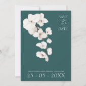 Save The Date Moderne Emerald Green Orchidées Blanches Fleurs Ma (Devant)
