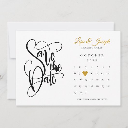 Save The Date Moderne Enregistrer la date Calendrier Gold Love H (Devant)