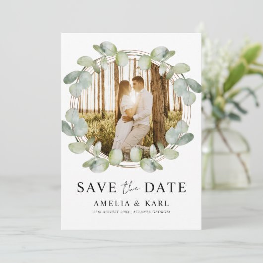 Save The Date Moderne Enregistrer la date Sage Green Eucalyptus  (Debout devant)