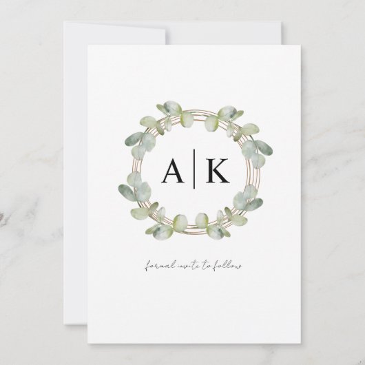 Save The Date Moderne Enregistrer la date Sage Green Eucalyptus  (Dos)