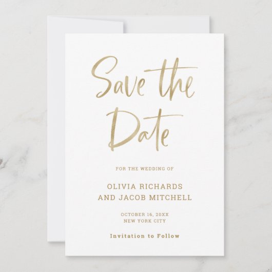 Save The Date Moderne et élégant | Faux Gold Look Mariage (Devant)