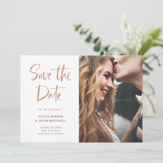Save The Date Moderne et élégant Faux Rose Gold | Photo (Debout devant)