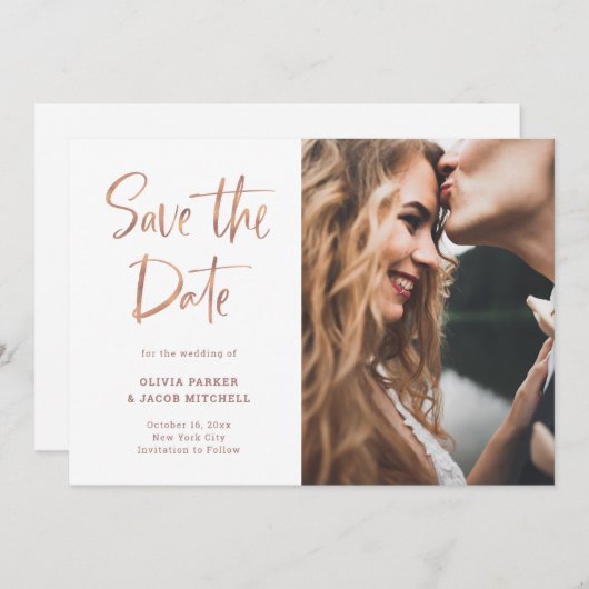 Save The Date Moderne et élégant Faux Rose Gold | Photo (Devant / Derrière)
